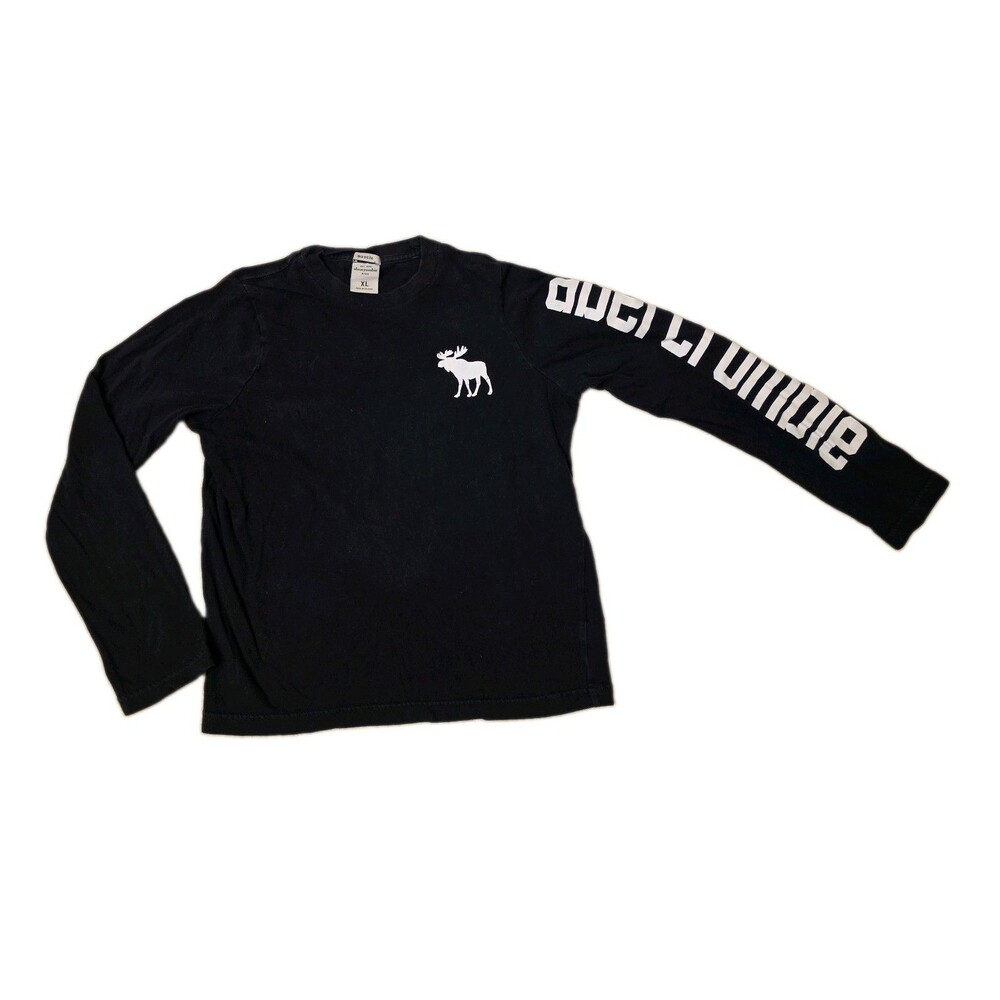 Abercrombie & Fitch Muscle Long Sleeve Shirt Boys XLarge, Black, Y2K Spellout